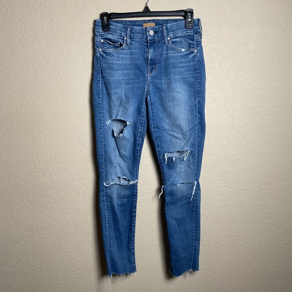 MOTHER Womens 24 Looker Ankle Fray Distressed Midrise Blue Denim‎ Jeans - Picture 1 of 9